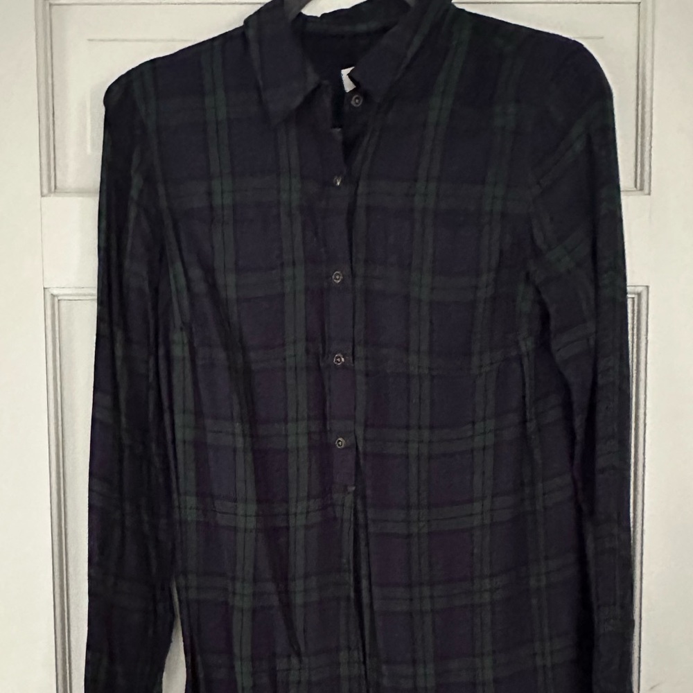Old Navy Size Small Dress Navy Blue & Green Plaid button up collared Dress
